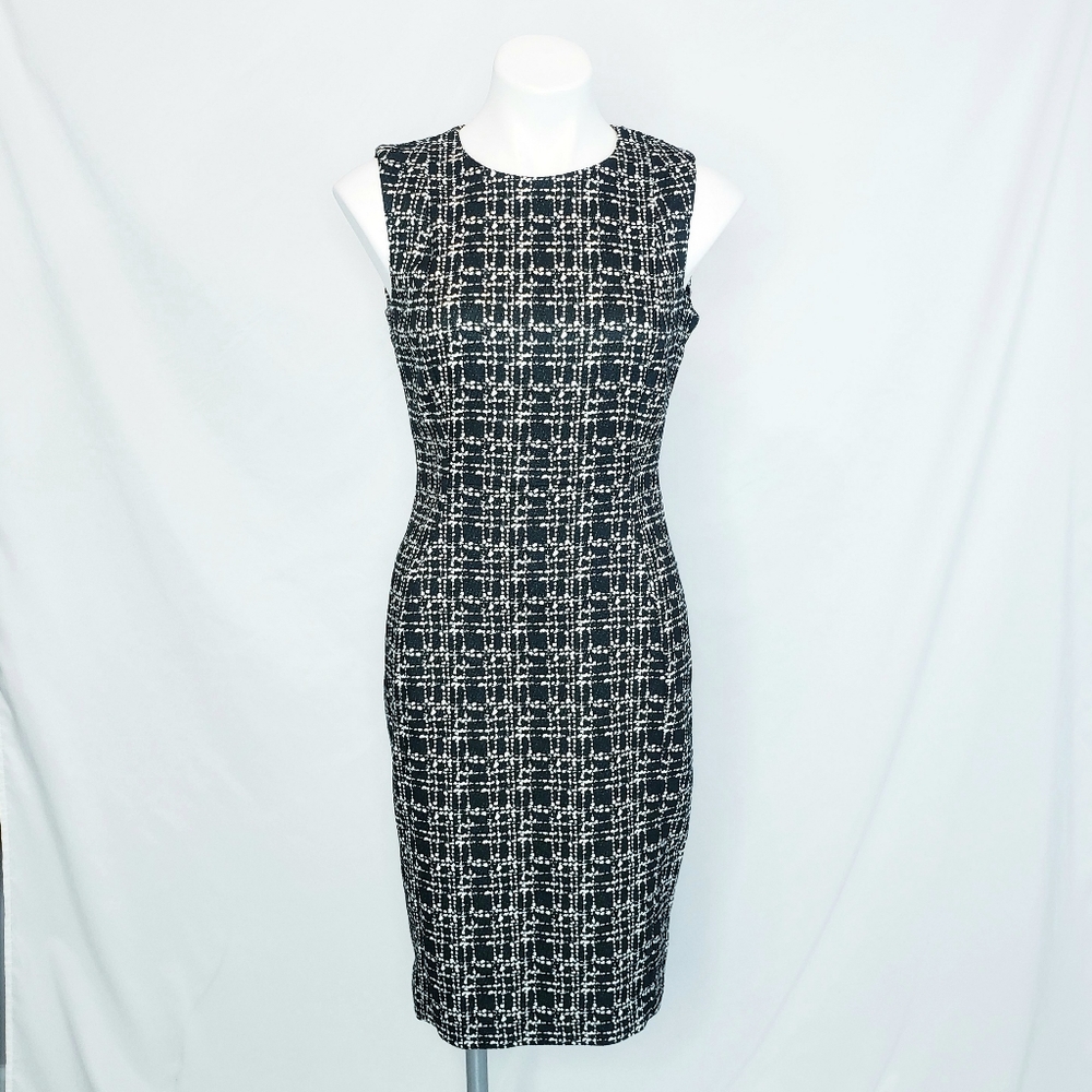 Calvin Klein Sleeveless Sheath Dress Black & White Grid Pattern 6